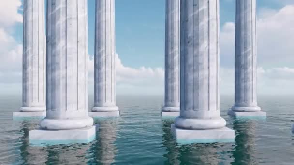 Αντίκες Κιονοστοιχία Σειρά Της Κλασικής Αρχαίας Τοσκανικός Στήλες Μερικώς Πλημμυρίσει — Αρχείο Βίντεο