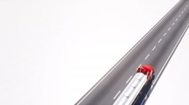 Benzin tankeri kamyonla krom yakıt tankı kopya alanı ile beyaz arka plan üzerinde boş asfalt yolda sürüş. Endüstri kavramı 3d animasyon 4 k'dan fazla işlenen Kamyon Taşımacılığı