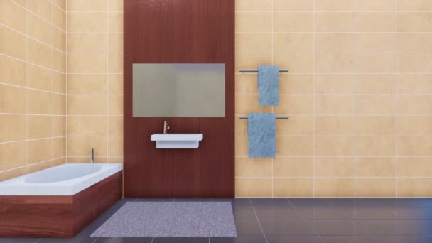 Moderno Espacioso Cuarto Baño Interior Estilo Minimalista Con Bañera Espejo — Vídeo de stock