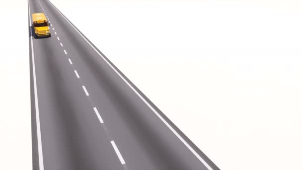 美国传统黄校客车在空公路公路上行驶的高角度观与复制空间的白色背景 回到学校概念简约3D 动画渲染4K — 图库视频影像