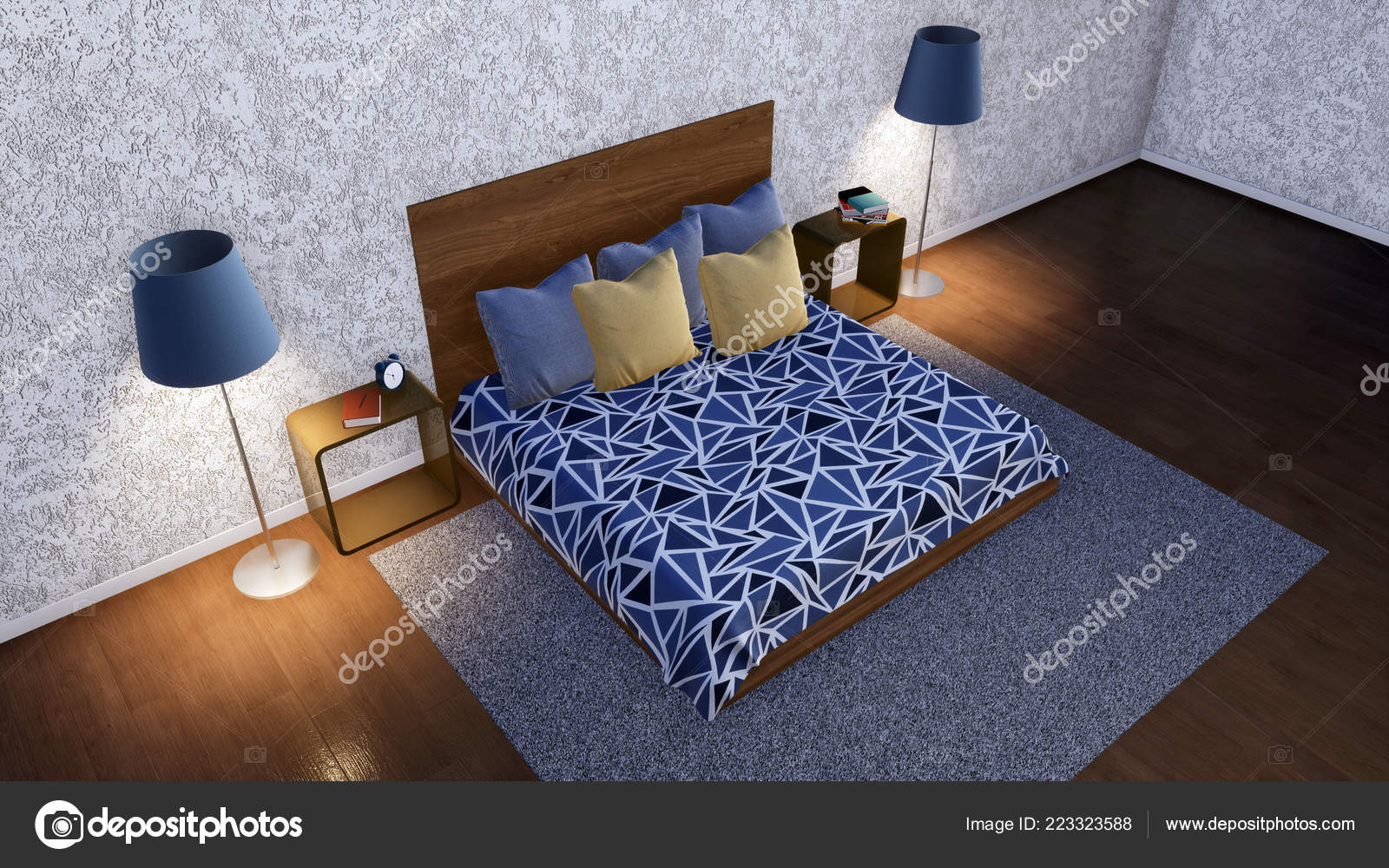 High Angle View Modern Minimalist Bedroom Interior Double Bed Simple