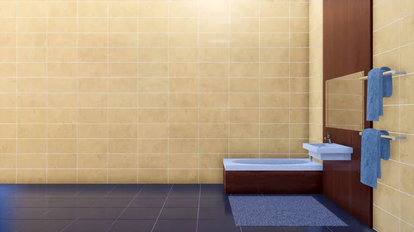 Moderno Diseño Interior Baño Minimalista Brillante Con Bañera Elegante Espejo — Foto de Stock