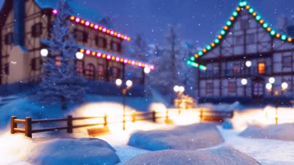 Acogedor Municipio Europeo Nevado Alto Las Montañas Con Casas Iluminadas — Vídeo de stock