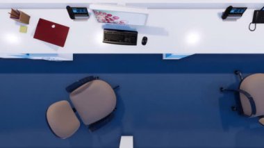 Yukarıdan aşağıya boş hastane hemşire modern kliniğinde görünümünü. İnsanlar kavramı 3d animasyon ile 4 k'dan fazla işlenen tıp ve sağlık konulu