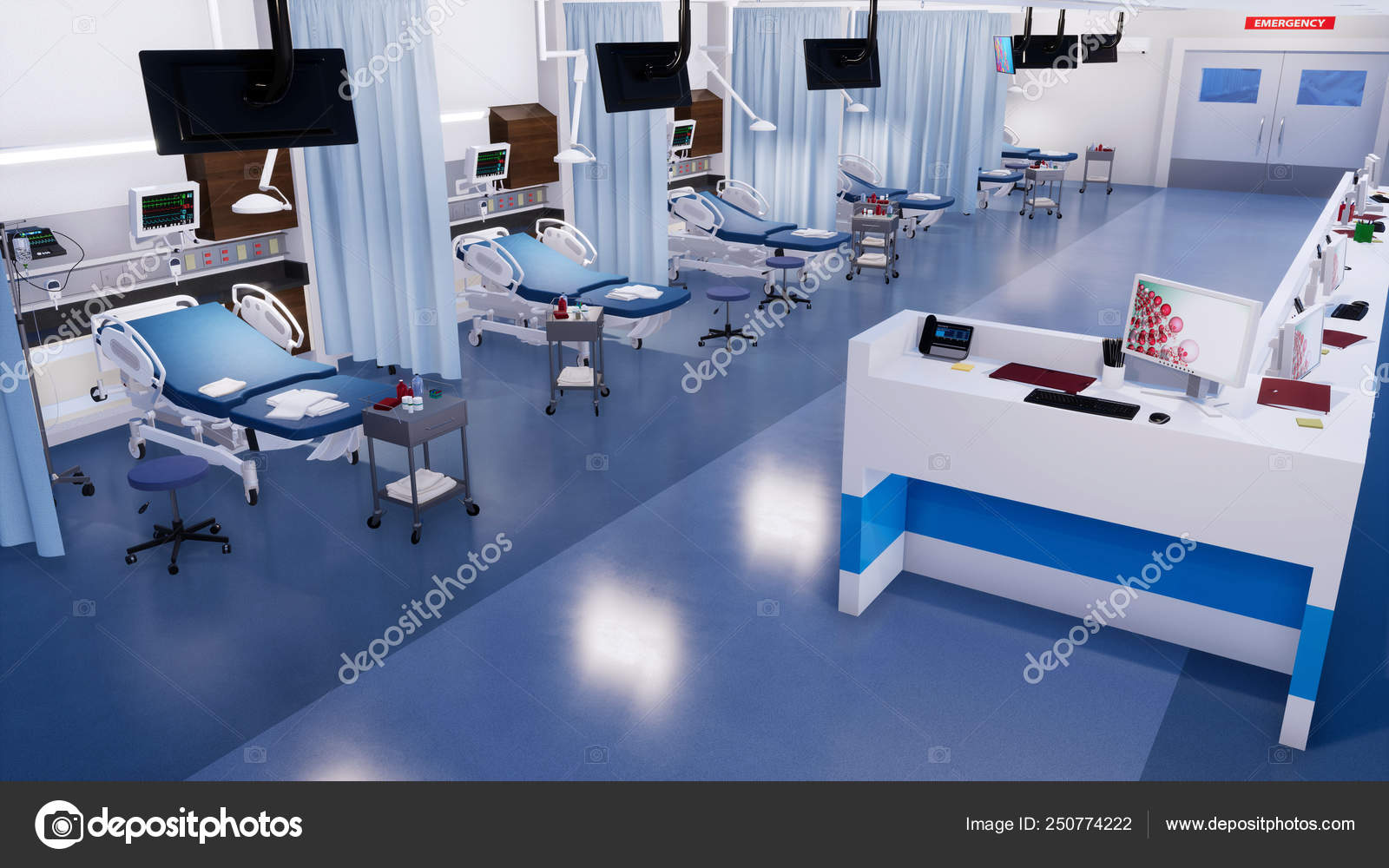 Empty Emergency Room In Modern Hospital 3d Render Stock