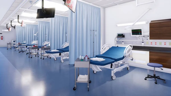 Emergency room wnętrze z łóżek szpitalnych pusty — Zdjęcie stockowe