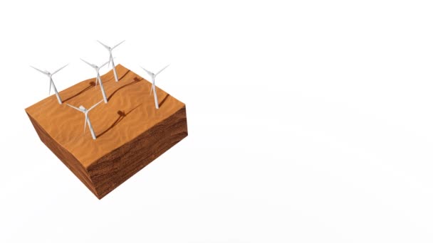 Вид Сверху Вниз Вращающиеся Ветряные Турбины Поперечном Сечении Абстрактной Пустыни — стоковое видео