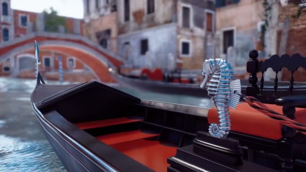 Primo Piano Della Tradizionale Gondola Veneziana Vuota Canale Acqua Venezia — Video Stock