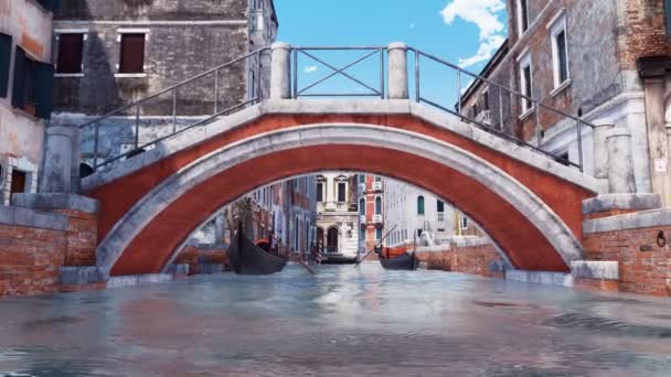 Alacsony Látószögű Nézet Elhaladva Régi Kőhíd Alatt Keskeny Vízcsatornán Velencében — Stock videók