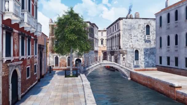 Empty Venice Street Scenic Ancient Buildings Old Stone Bridge Narrow — Stock Video