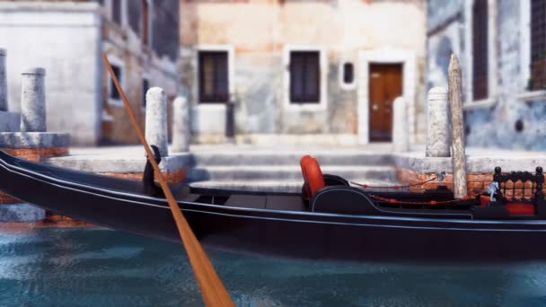 Close Moored Empty Venetian Gondola Water Canal Venice Italy Blurred — Stock Video