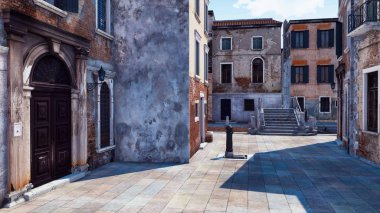 Eski binalar 3d ile boş venedik sokak