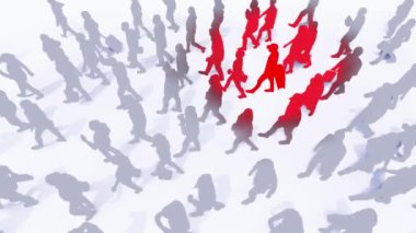 Virüs COVID-19 enfeksiyonu soyut ilk hastadan beyaz arka planda tanınmayan yaya kalabalığına yayılıyor. Koronavirüs salgını konsepti 4K 'da oluşturulan 3D animasyon