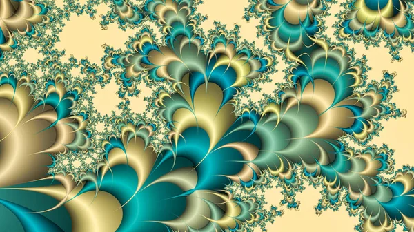 Digitaal Gegenereerde Abstracte Fractal Achtergrond Met Willekeurige Beige Cyaan Blauwe — Stockfoto