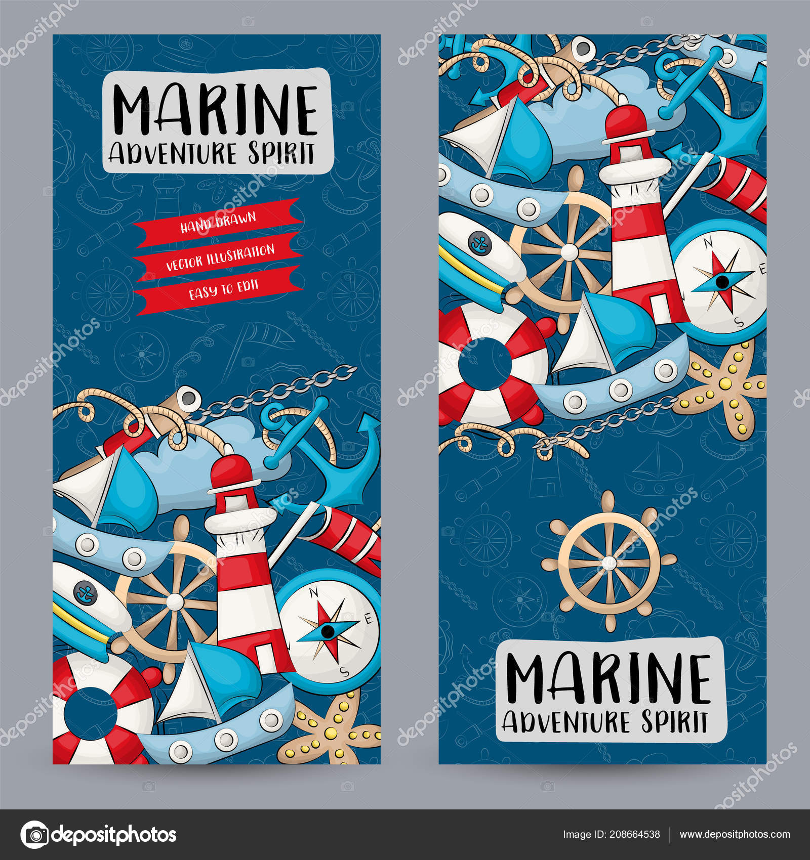 Marine Nautical Travel Concept Vertical Banner Template Set Modern