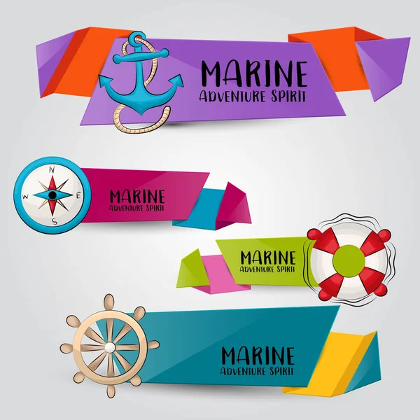 Marine Námořní Cestovní Koncept Horizontální Banner Šablony Set Moderní Ručně — Stockový vektor