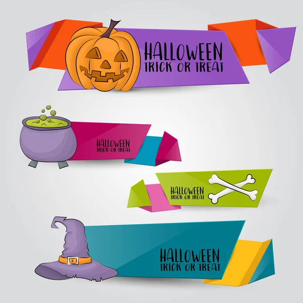 Conjunto Pancartas Halloween Diseño Ilustración Vectorial Horizontal — Vector de stock