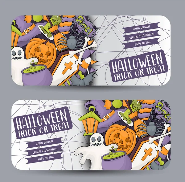 Conjunto Pancartas Halloween Diseño Ilustración Vectorial Horizontal — Vector de stock