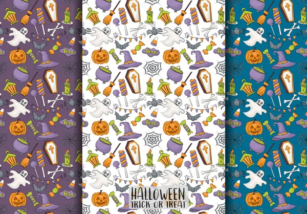 Halloween Seamless Pattern Design Set Wacking Package Background Векторная Иллюстрация — стоковый вектор