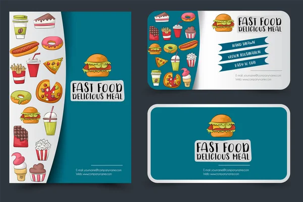 Fast Food Zestaw Ulotki Baner Lub Wizytówkę Plakat Szablon Dla — Wektor stockowy