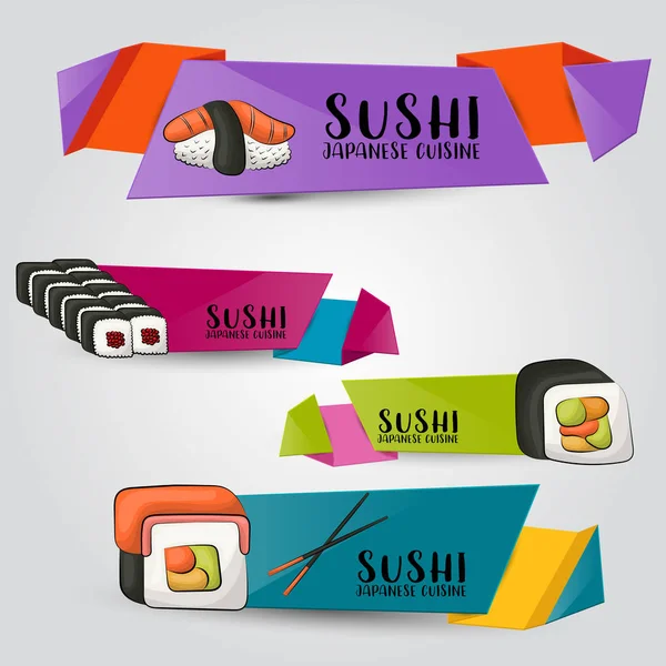 Sushi Bar Asian Restaurant Horizontal Banner Set Japanese Food Advertisement — Stock Vector