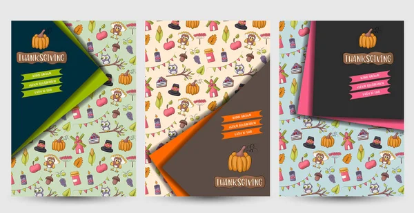 Thanksgiving Concept Set Flyer Brochure Invitation Cards Holiday Party Vector — Wektor stockowy