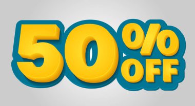 % 50 indirim afiş kapalı. Özel Fırsat satış 3d stil etiketinde. Mavi ve sarı vektör çizim.