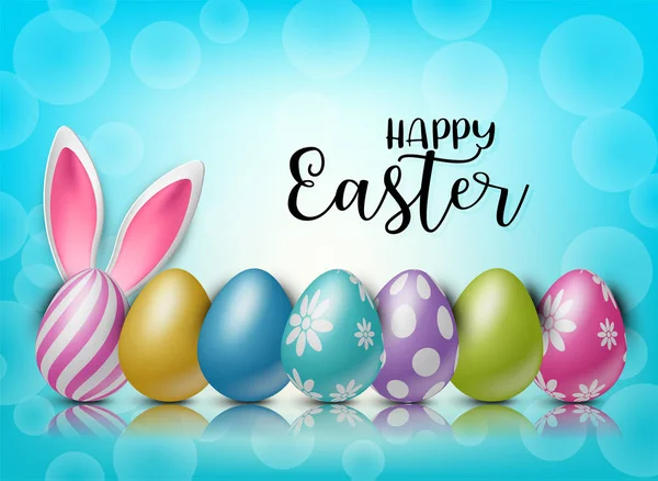 Šťastné Velikonoce Pozadí Malovaný Realistické Malované Vajíčko Ušima Modré Pozadí — Stockový vektor