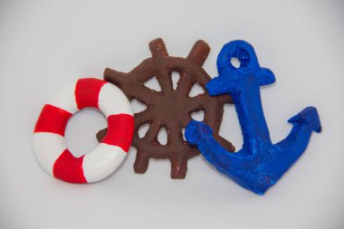 beyaz bir arka plan üzerinde deniz dekor. Çapa. Denizyıldızı. dümen. Lifebuoy .