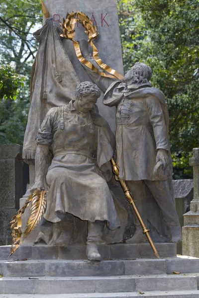 Historisk Statue Den Mystiske Gamle Prag Kirkegård Tjekkiet - Stock-foto