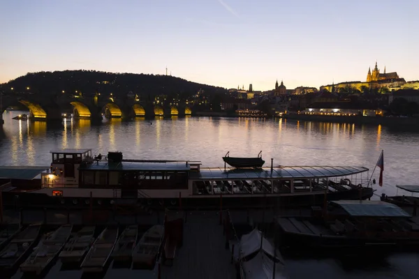 Château Gothique Prague Avec Petite Ville Dessus Rivière Vltava Dans — Photo