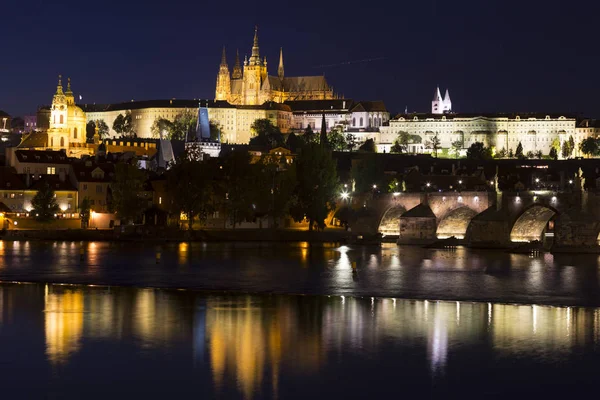 Prague Gothic Castle Lesser Town River Vltava Night Czech Republic — Stock Photo, Image