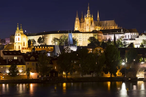 Château Gothique Prague Avec Petite Ville Dessus Rivière Vltava Dans — Photo