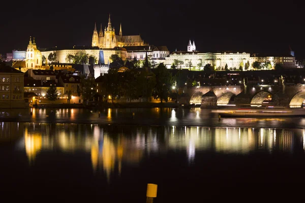 Prague Gothic Castle Lesser Town River Vltava Night Czech Republic — Stock Photo, Image