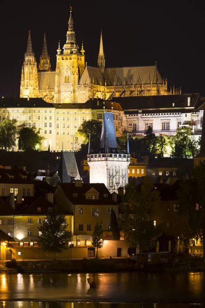 Château Gothique Prague Avec Petite Ville Dessus Rivière Vltava Dans — Photo