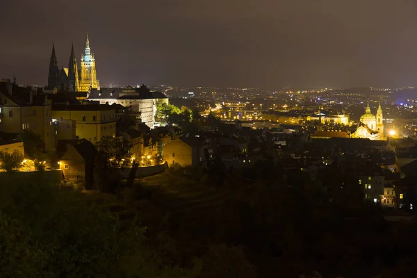 Noche Praga Ciudad Con Castillo Gótico República Checa — Foto de Stock