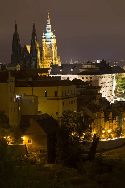 Nuit Ville Prague Avec Château Gothique République Tchèque — Photo