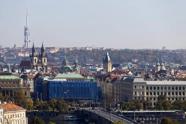 Jesienią Prague City Budynków Wieże Katedr Mostów Słoneczny Dzień Republika — Zdjęcie stockowe