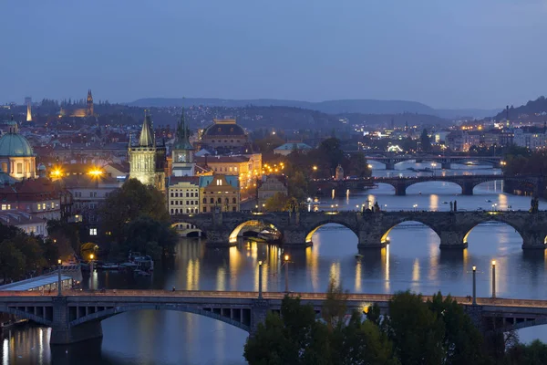 Notte Praga Città Con Suoi Edifici Torri Cattedrali Ponti Repubblica — Foto Stock