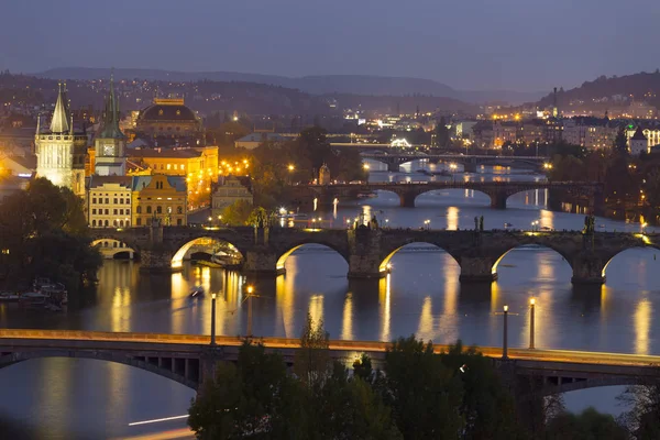 Night Prague City Its Buildings Towers Cathedrals Bridges Czech Republic — стоковое фото