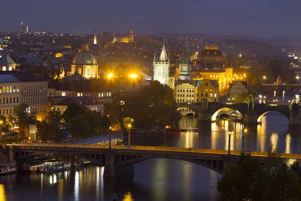 Night Prague City Its Buildings Towers Cathedrals Bridges Czech Republic — Stock Photo, Image