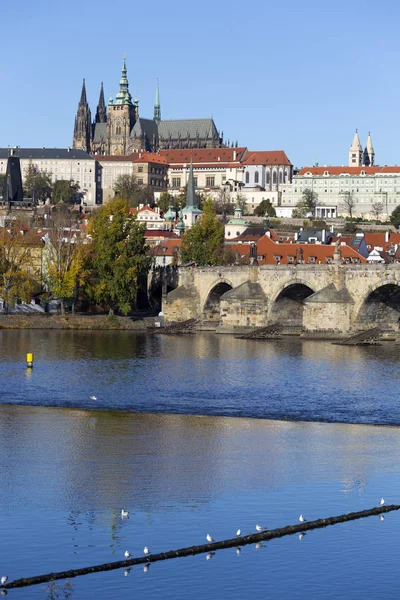 Colorful Autumn Prague Gothic Castle Charles Bridge Lesser Town Sunny — Stock Photo, Image