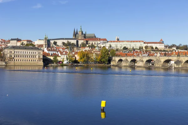 Colorful Autumn Prague Gothic Castle Charles Bridge Lesser Town Sunny — Stock Photo, Image