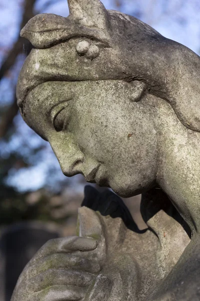 Estátua Histórica Sobre Mistério Antigo Cemitério Praga República Checa — Fotografia de Stock