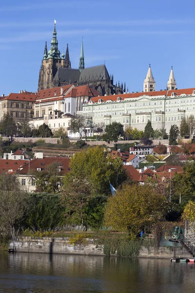 Colorful Autumn Prague Gothic Castle Lesser Town River Vltava Sunny — Stock Photo, Image