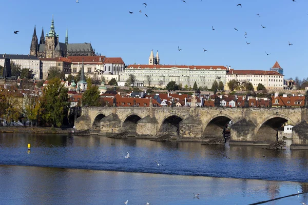 Colorful Autumn Prague Gothic Castle Charles Bridge Lesser Town Sunny — Stock Photo, Image