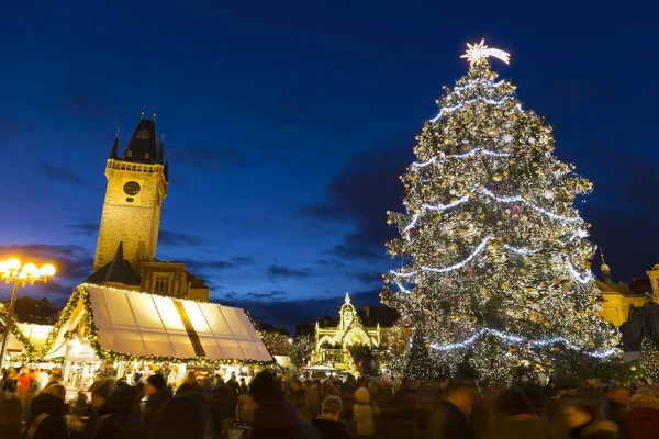 Christmas Tree Night Old Town Square Prague Czech Republic — Stock Photo, Image