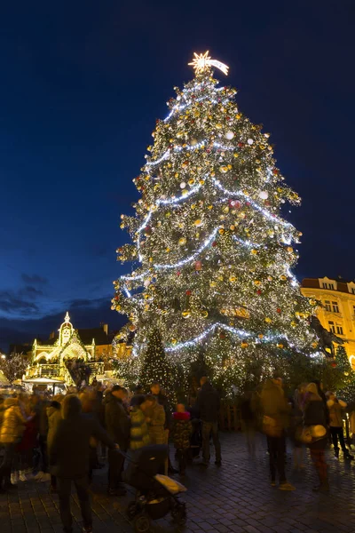 Arbre Noël Dans Nuit Place Vieille Ville Prague République Tchèque — Photo