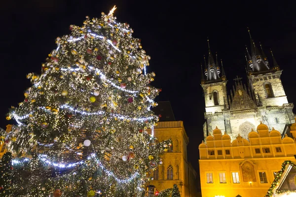 Vánoční Strom Noci Staroměstské Náměstí Praha Česká Republika — Stock fotografie