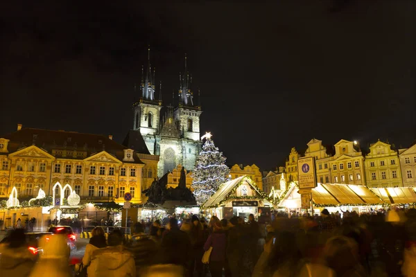 Natale Nella Notte Piazza Della Città Vecchia Praga Repubblica Ceca — Foto Stock